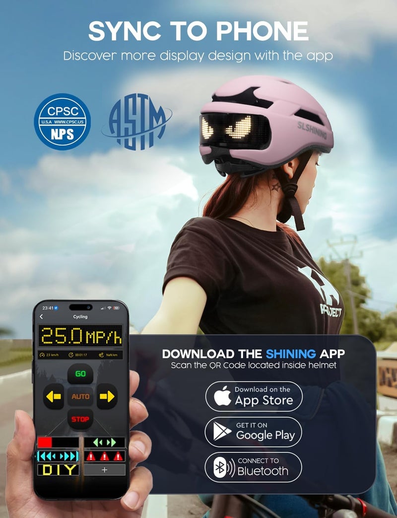 Docgari Bike Helmet with Light - Bike Helmet with DIY LED Screen for Scooter, Bicycle, Skateboard - LED Display Helmet with Customizable Patterns - Bicycle Helmet Light for Adult Men and Women - Image 2